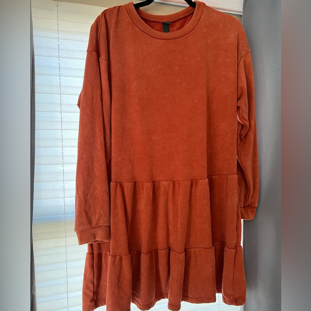 Burnt Orange Sweatshirt-Like Ruffled Wild Fable Dress Size L